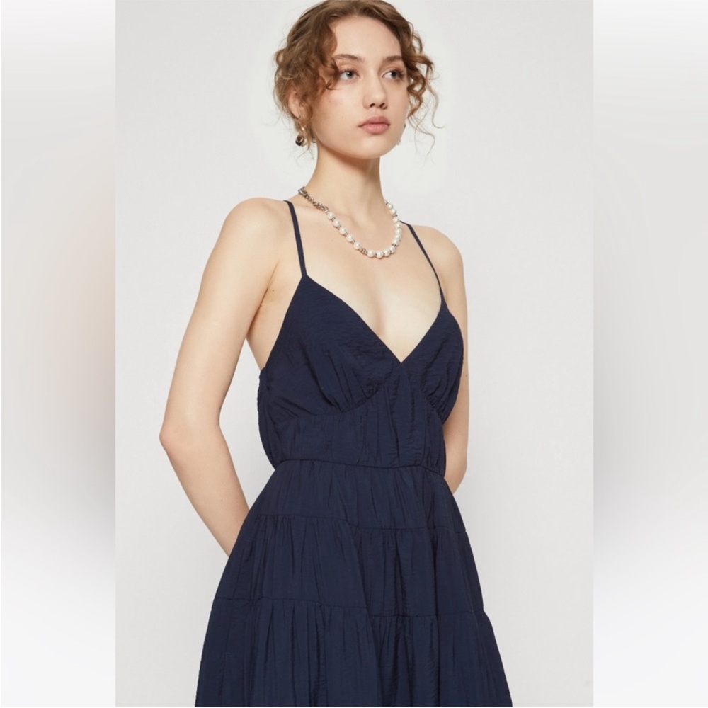 NWT Abercrombie & Fitch Blue Tiered Maxi Dress Flowy Crisscross Back Sundress S - Picture 9 of 16